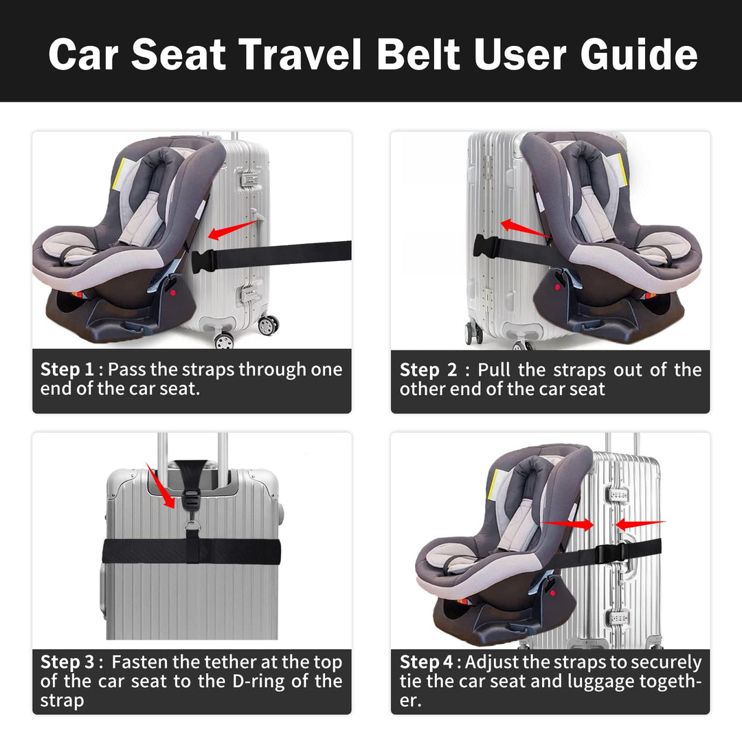 Car Seat Travel Belt,Car Seat Luggage Strap,Converts Car Seat and Luggage Into a Car Seat Stroller—Reduces Weight,Includes a Luggage Tag (Black)