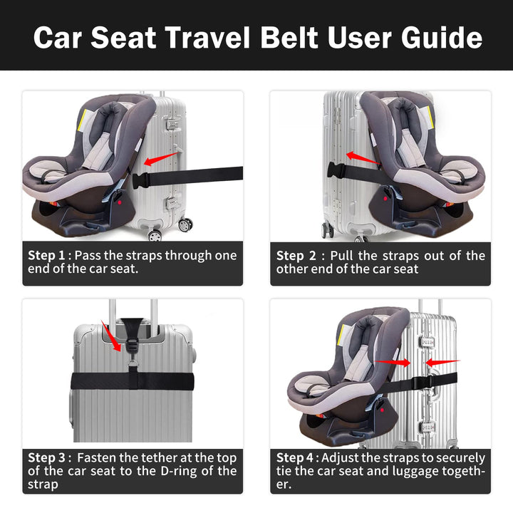 Car Seat Travel Belt,Car Seat Luggage Strap,Converts Car Seat and Luggage Into a Car Seat Stroller—Reduces Weight,Includes a Luggage Tag (Black)