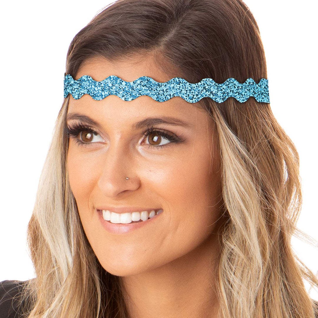 Women&#39;s Adjustable NO SLIP Bling Glitter Headband Mixed 3pk (Teal)