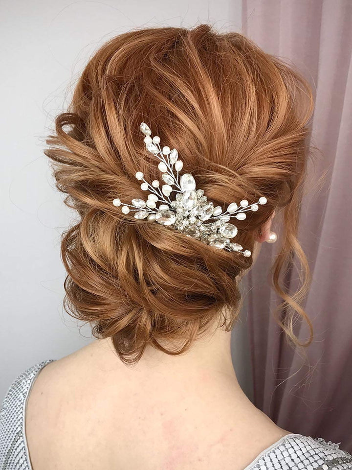 Jakawin Bride Crystal Wedding Hair Comb Pearl Hair Piece Silver Bridal Hair Accessories for Women and Girls HC018