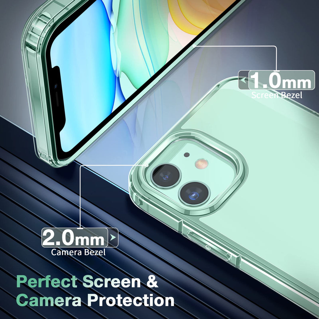 [5-in-1 for iPhone 11 Case, with 2 Pcs 9H Tempered Glass Screen Protector + 2 Lens Protector, Matte-Finish, Shockproof Dropproof, Anti-Scratch Phone Case Cover Kit for iPhone 11, Clear