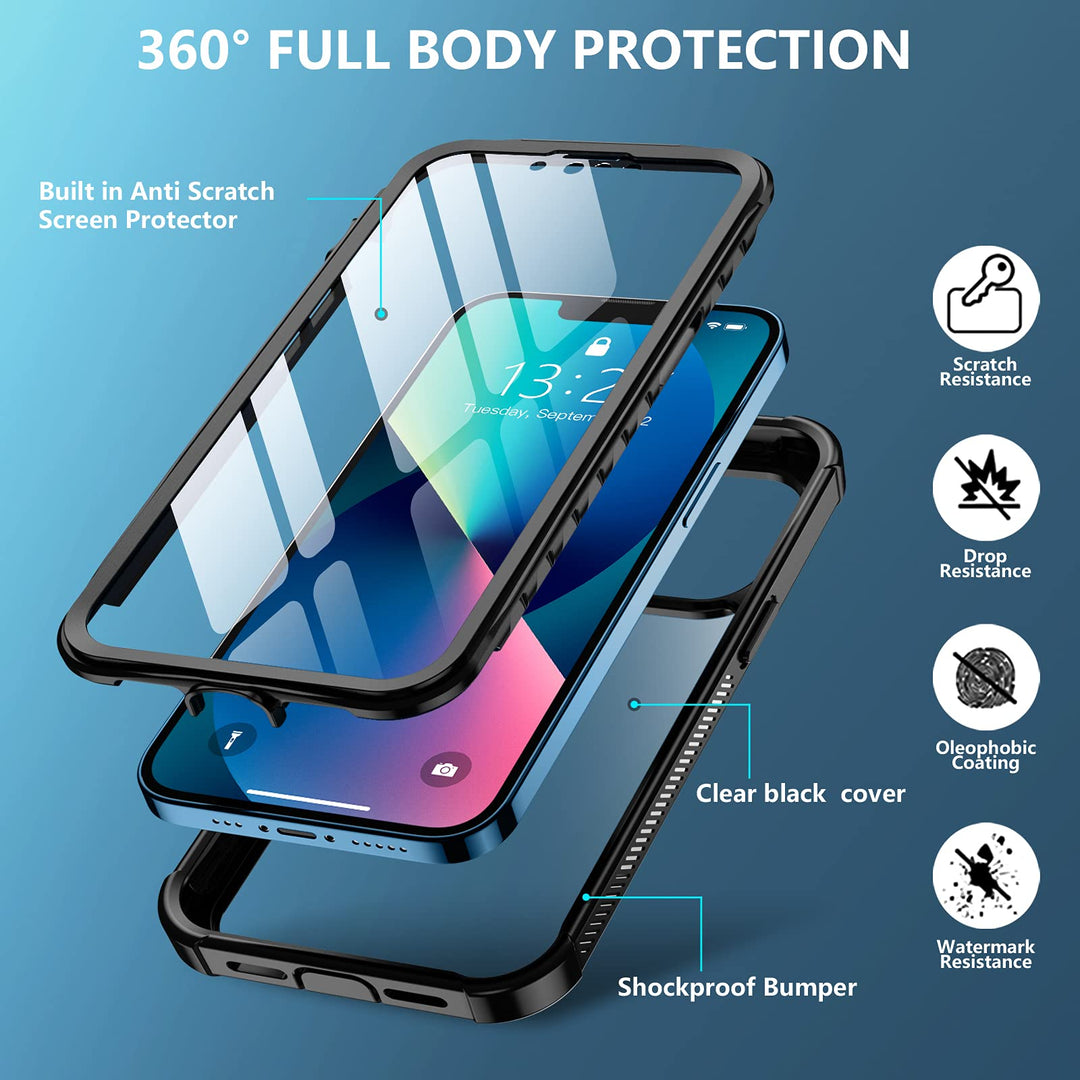 for iPhone 13 Case, [360 Full Body] [Heavy Duty Protection] with Built-in Screen Protector Tough Rugged 12 FT Dropproof Shockproof Dust-proof Bumper Case for iPhone 13 Phone Case 6.1 inch