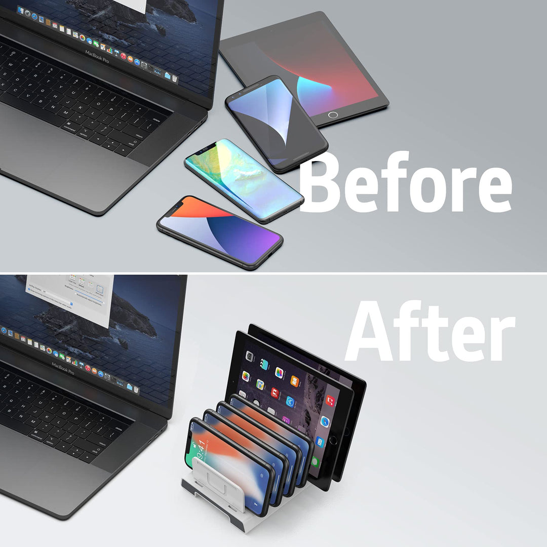 Adjustable Universal Multi Device Organizer Dock Stand Holder Compatible for iPhone, iPad, Kindle, Fire Tablet, Samsung Galaxy, Google Nexus, Pixel, All Electronic Devices-No Charging Port