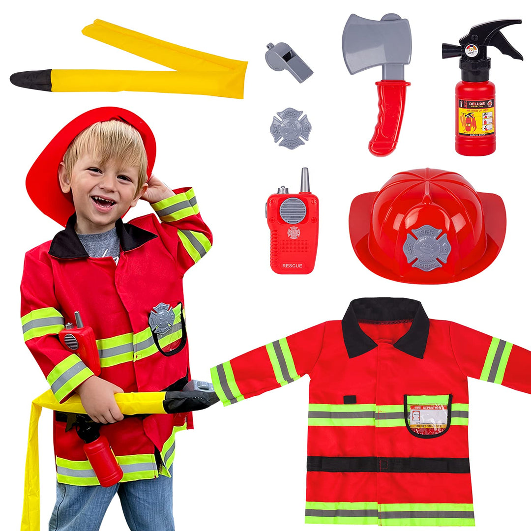 Fireman Costume for Kids 3 4 5 Years Old, Firefighter Tools with Fire Extinguisher, Pretend Play Toy Gift for Toddler Boys &amp; Girls
