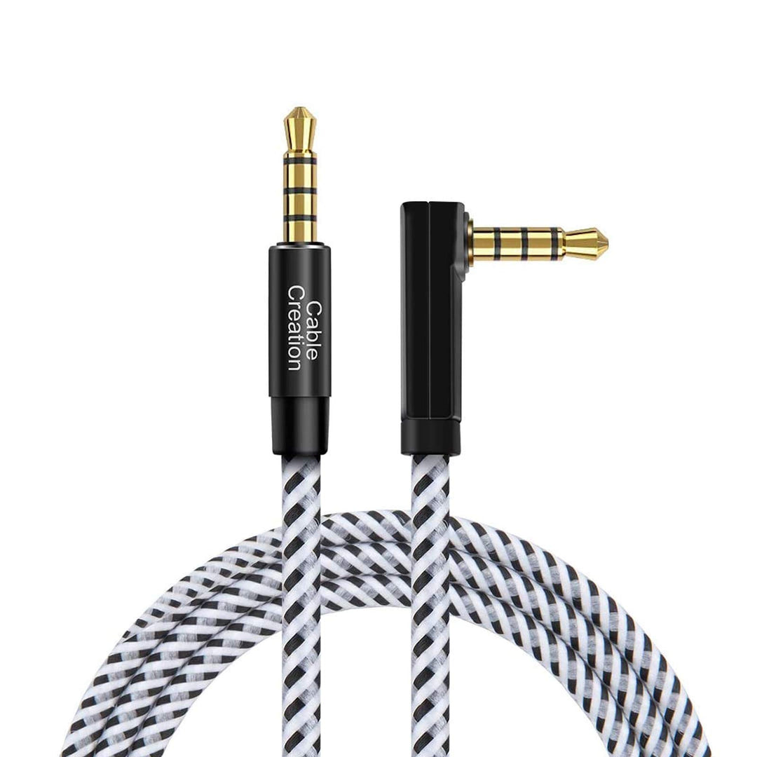 3.5mm Audio Cable(3FT/0.9M), 90 Degree Right Angle 4-Conductor TRRS 3.5mm Stereo Aux Cable with Microphone for Car Headphones,Speaker,Tablets,Laptops,Smart Phones