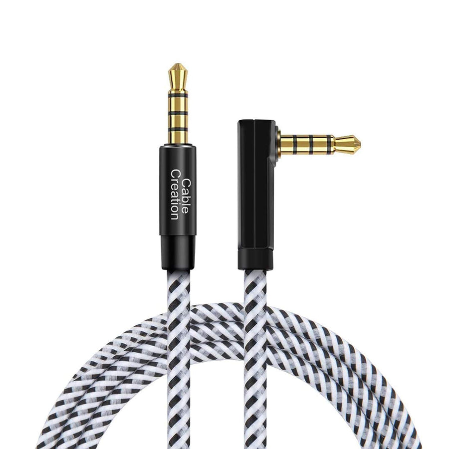 3.5mm Audio Cable(3FT/0.9M), 90 Degree Right Angle 4-Conductor TRRS 3.5mm Stereo Aux Cable with Microphone for Car Headphones,Speaker,Tablets,Laptops,Smart Phones