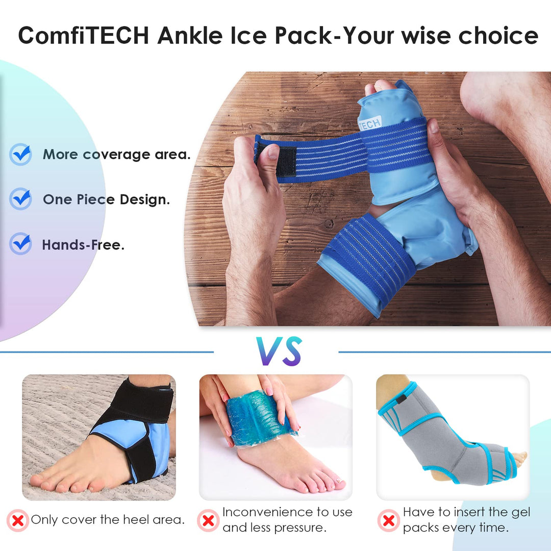 ComfiTECH Ankle Ice Pack Wrap for Injuries Reusable Heel Ice Pack for Ankle Plantar Fasciitis, Achilles Tendonitis, Sprained Ankles, Foot Pain &amp; Heel Spur Cold Therapy