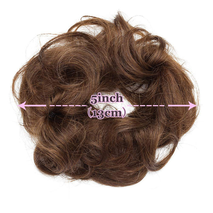 Human Hair Scrunchy Updo Messy Bun Hair Piece Wavy Curly Scrunchie Hair Bun with Elastic Rubber Band Top Knot Chignons for Women Wedding Party Hairpiece Medium Brown 1pc