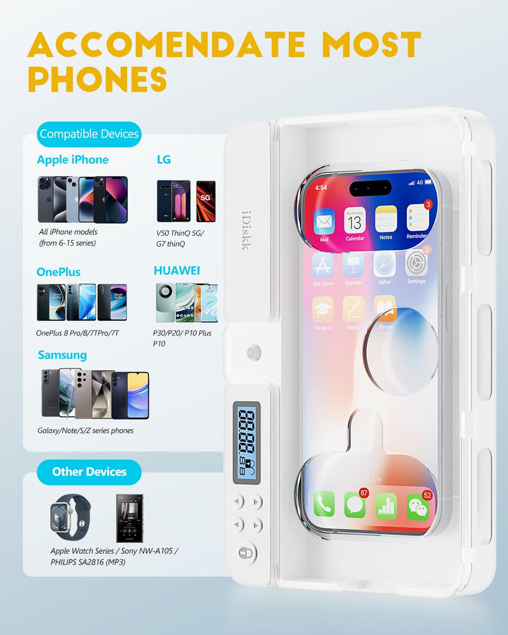 Phone Timed Lock Box,Phone Lock Box with Timer for Android Sumsung/Google/iPhone 15/14/13/13 pro/12/11/X/XR/XS/8/ for Kids/Students/Parents to Unplug from Phones, Video Games, Social Media