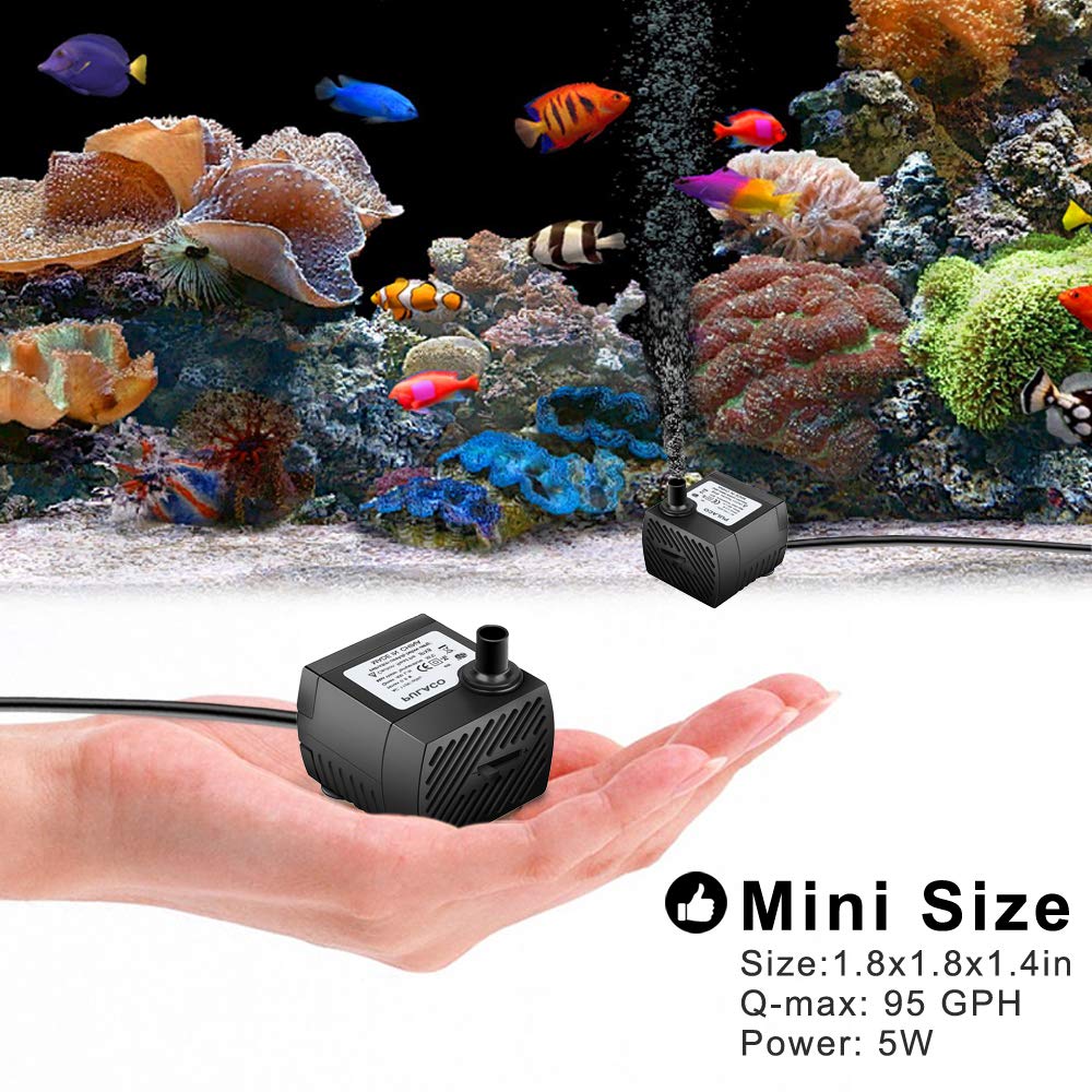 95GPH 5W Mini Submersible Water Pump for Aquarium Fish Tank, Pond, Fountain, Hydroponics