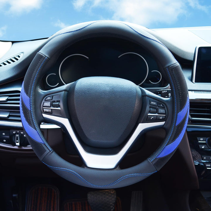 Alusbell Microfiber Leather Steering Wheel Cover Breathable Auto Car Steering Wheel Cover for Men Large-Size with 15 1/2 inches-16 inches Outer Diameter Blue