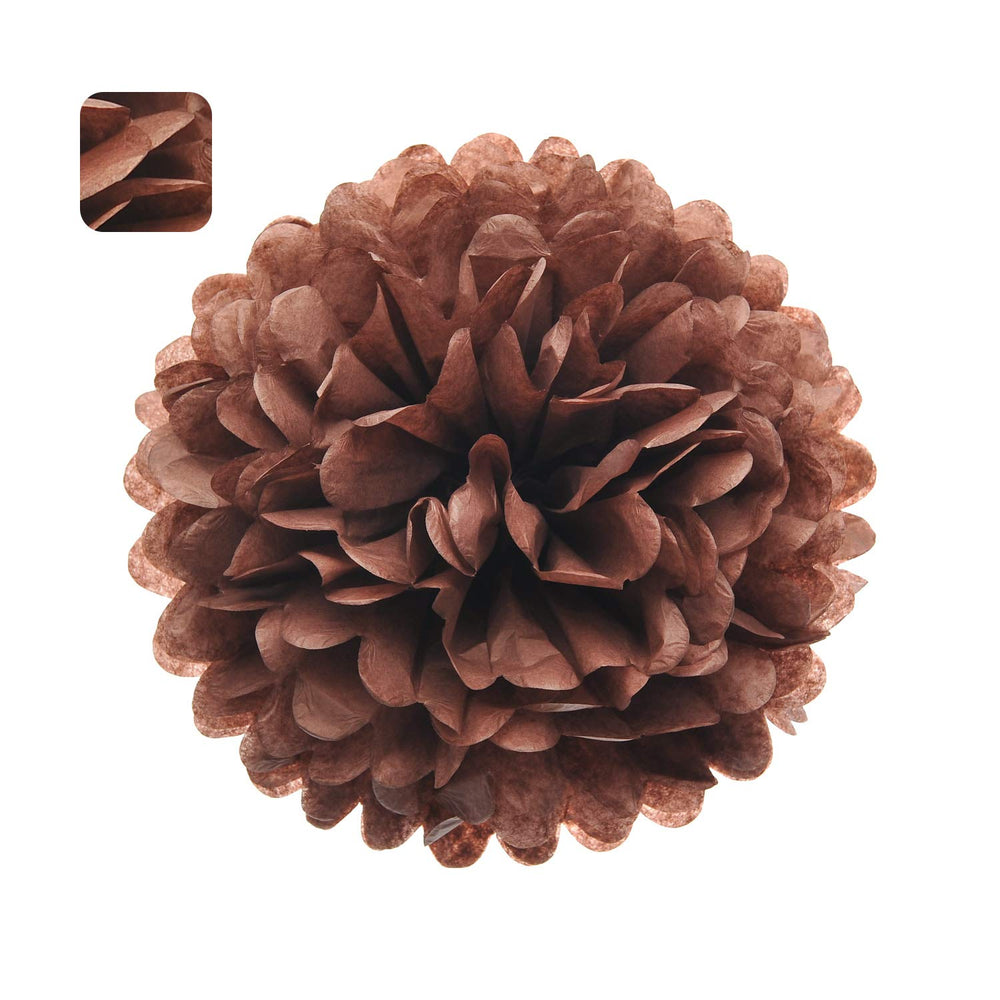 10 Brown Tissue Pom Poms DIY Tissue Paper Flowers for Birthday Wedding Baby Shower Tea Party Dessert Table Decoration, Pack of 18