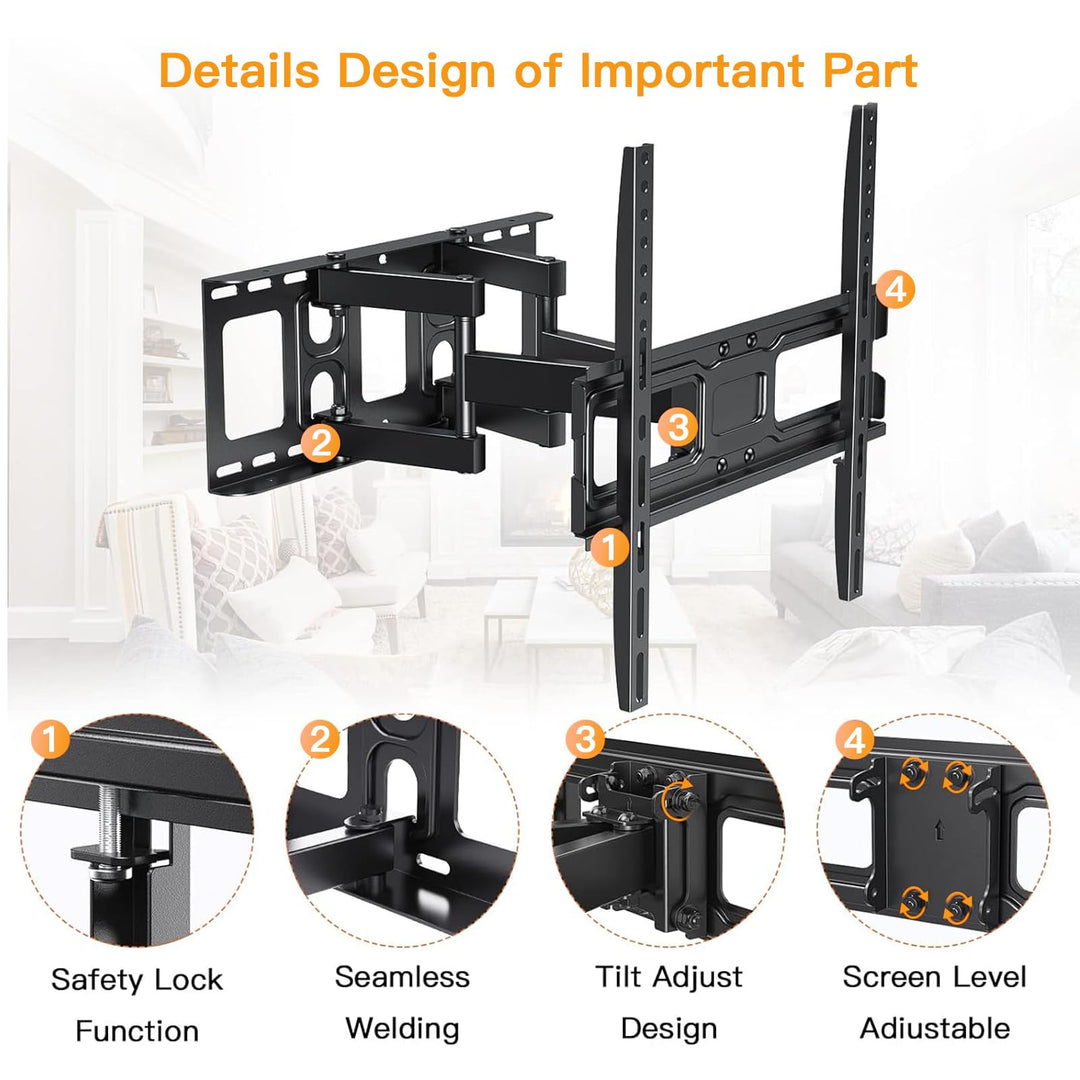 Perlegear TV Wall Mount Bracket Full Motion for 26-65 I