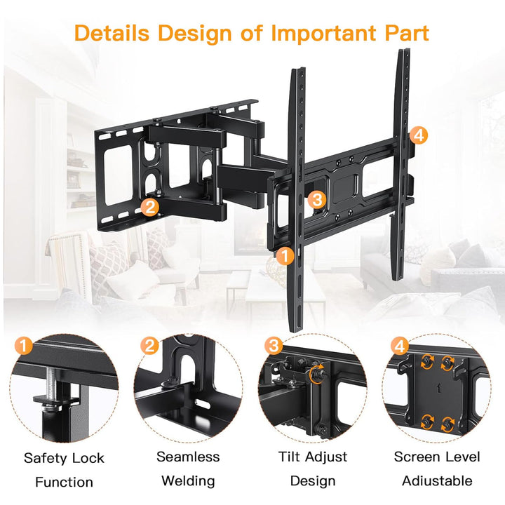 Perlegear TV Wall Mount Bracket Full Motion for 26-65 I