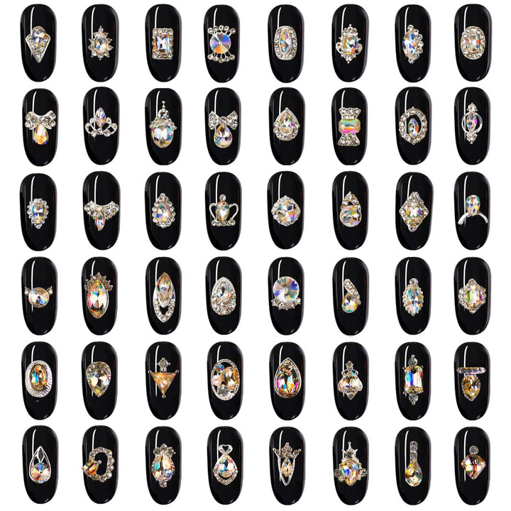 48pcs Rhinestones for Nails, Nail Diamonds Glass Crystal AB Metal Gems Jewels Stones for 3D Nails Art Decoration