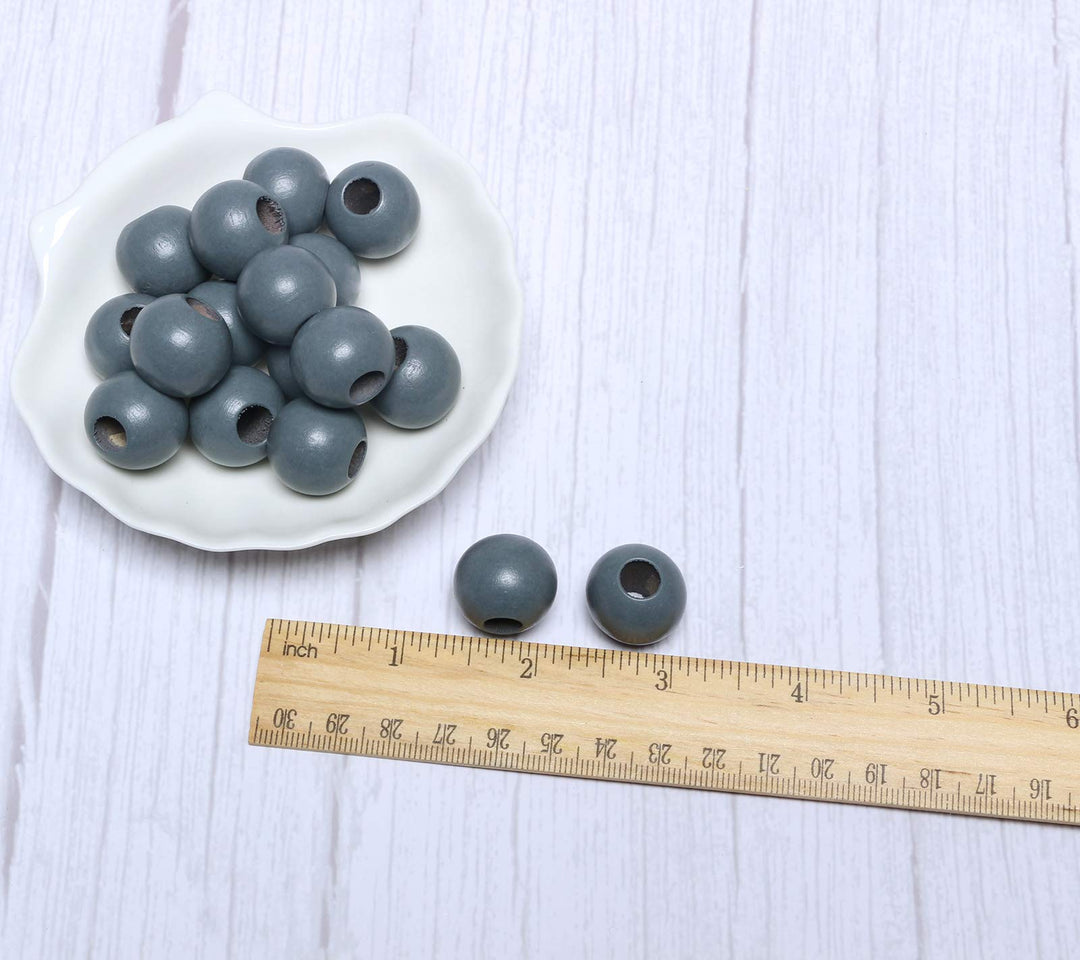50Pcs 20mm Dark Grey Wood Beads Large Hole Wooden Loose Beads Wooden Macrame Beads for Garlands Jewelry Making Home Decoration (8mm Hole)