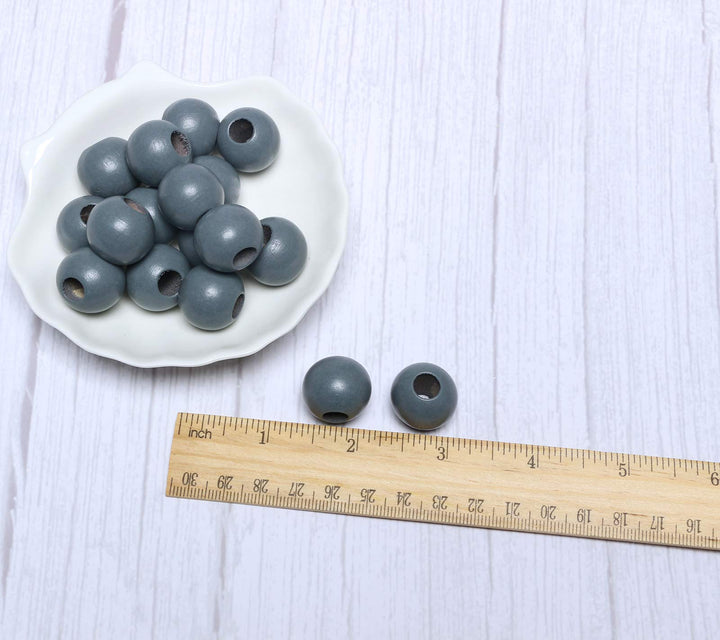 50Pcs 20mm Dark Grey Wood Beads Large Hole Wooden Loose Beads Wooden Macrame Beads for Garlands Jewelry Making Home Decoration (8mm Hole)