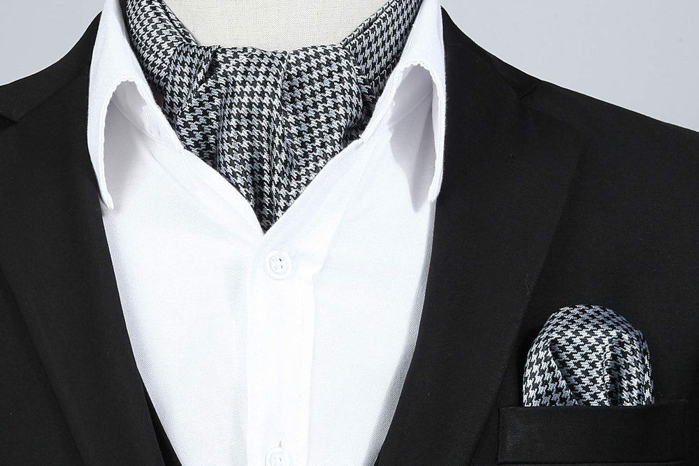 HISDERN Men's Ascot Houndstooth Dot Jacquard Woven 