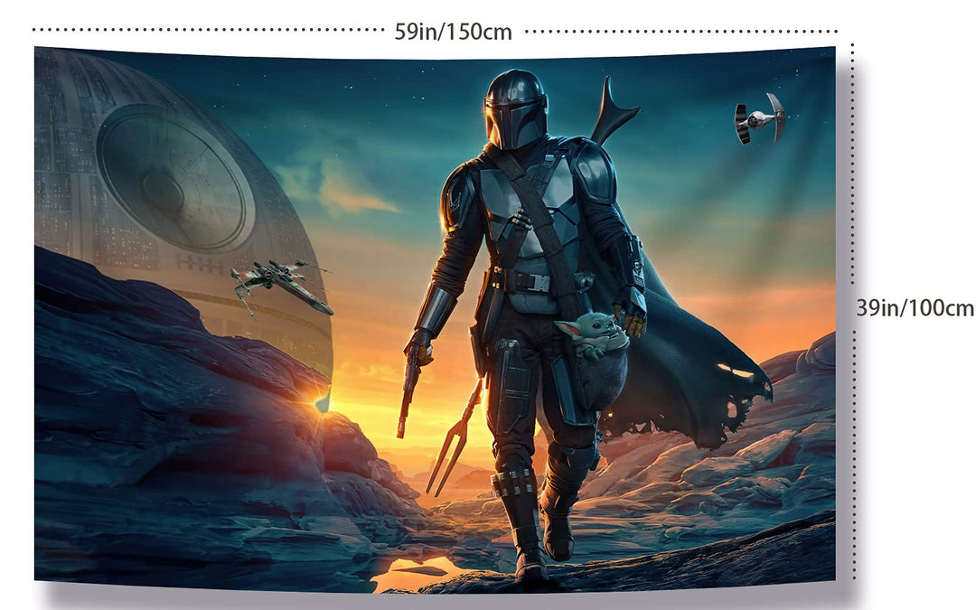 Tapestry Banner Mandalorian Yoda Blue Death Star Wall Posters Wall Hanging Decoration for Bedroom Dorm Cool-for Party Art Wall Tapestry (Mandalorian Yoda, 39&#39;&#39;x 59&#39;&#39;)