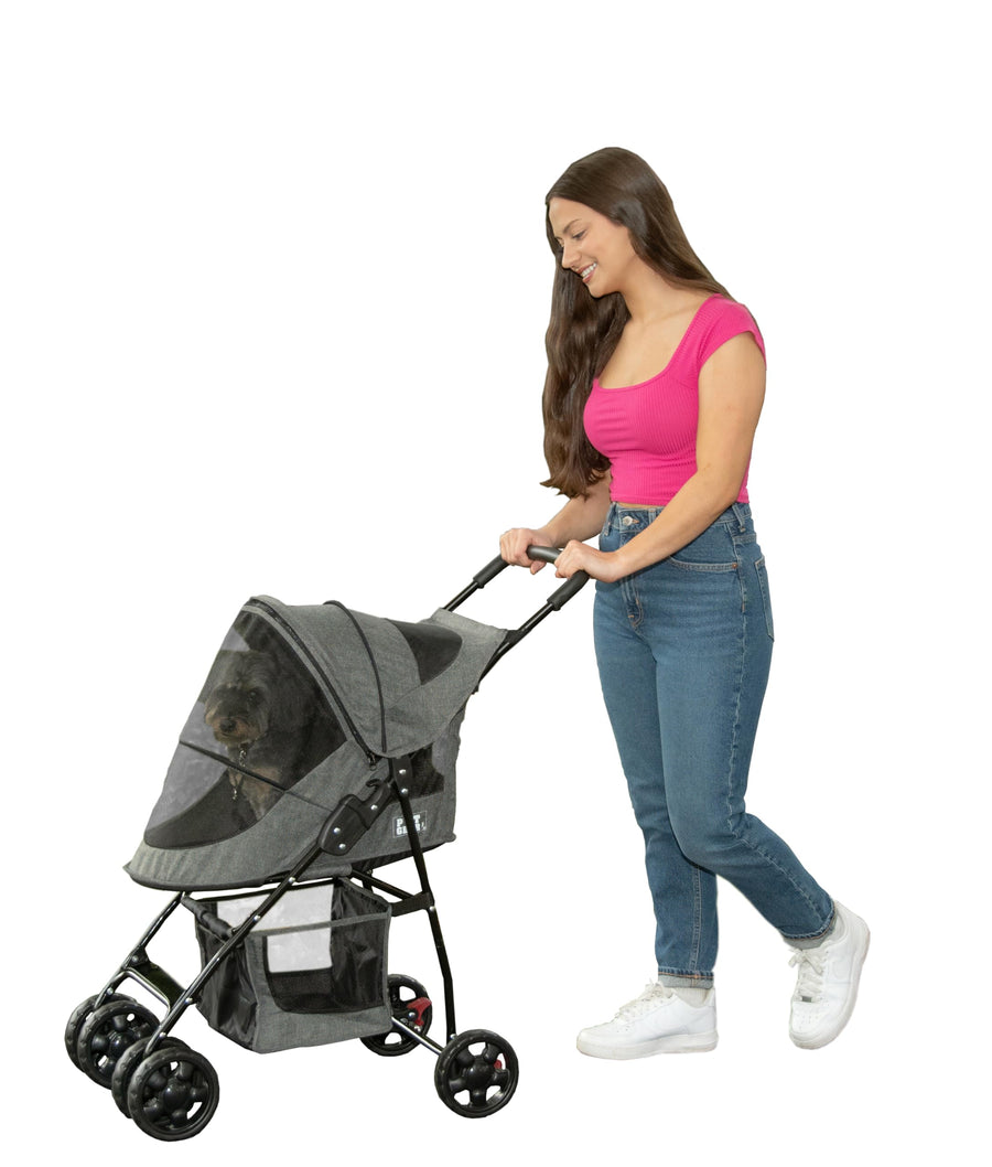 Happy Trails Lite Pet Stroller for Cats/Dogs, Zipper Entry, Easy Fold with Removable Liner, Safety Tether, Storage Basket Classic Grey 2023