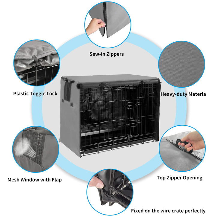 42 Inch Dog Crate Cover Dog Kennel Cover, Large XL Dog Crate for Large Dogs Wire Dog Cage with1 2 3 Doors, Waterproof 600D Oxford Fabric Indoor/Outdoor Gray
