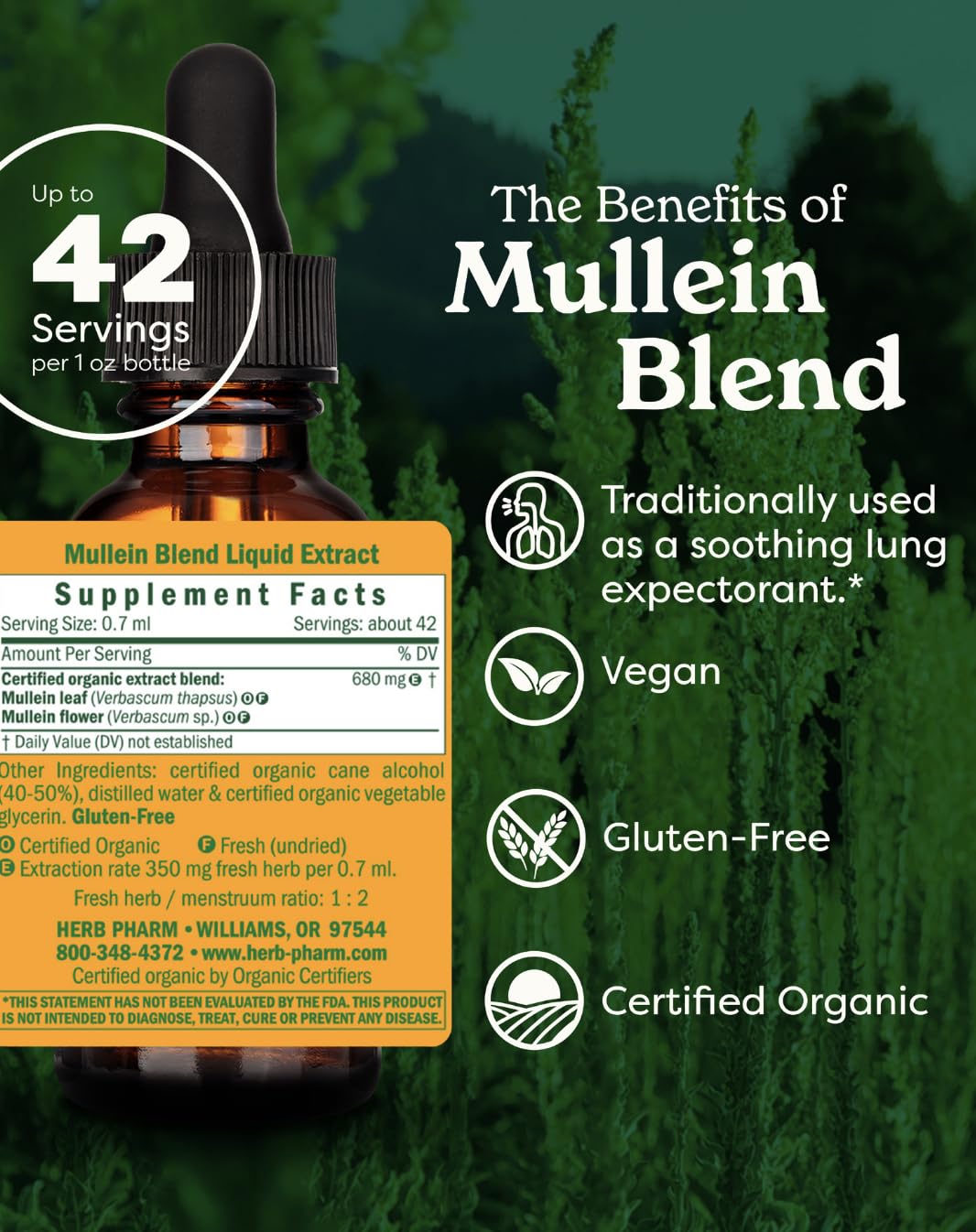 Herb Pharm Certified Organic Mullein Blend Liquid Extra