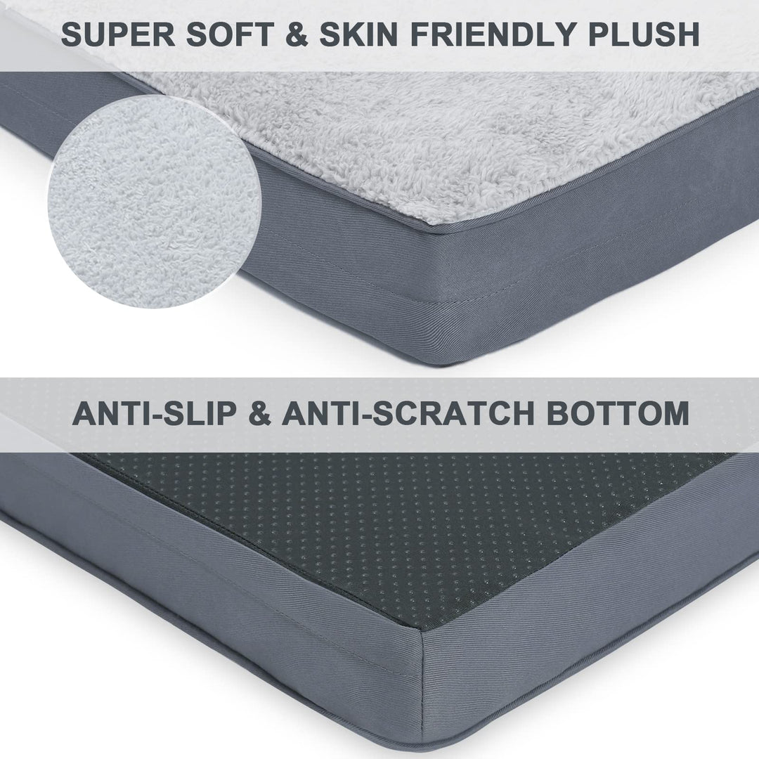 Waterproof Dog Bed Medium Size Dog Orthopedic Dog Beds for Crate with Removable Washable Cover Egg-Crate Foam Pet Pad Mat with Anti-Slip Bottom, 36x23 Inch, Light Grey