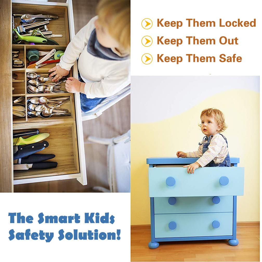 10 Pack Baby Safety Magnetic Cabinet Locks, Maveek Child Proofing & Easy Installation Magnet Latches for Cupboard & Drawers, 10 Safety Locks +2 Magnetic Keys, Brown