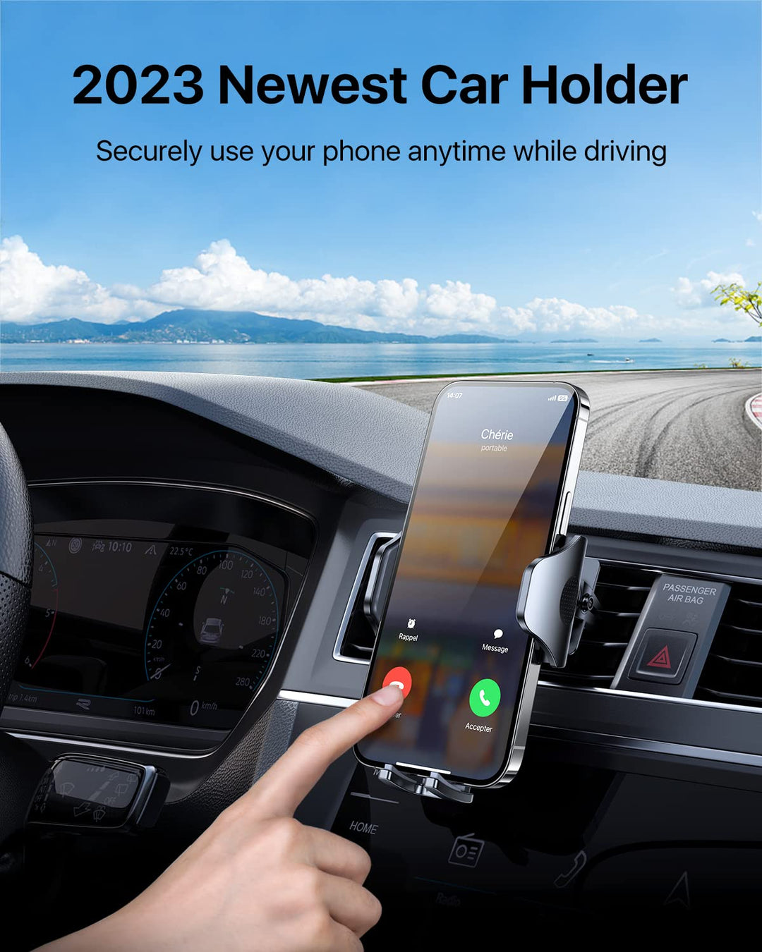 Car Phone Holder (2023 Newest) [Full Protection, Firmly Grip &amp; Never Slip] Air Vent Cell Phone Mount Car, Ultra Stable, Easy Used, Compatible with iPhone 13 14 12 Pro Max Android Samsung S23