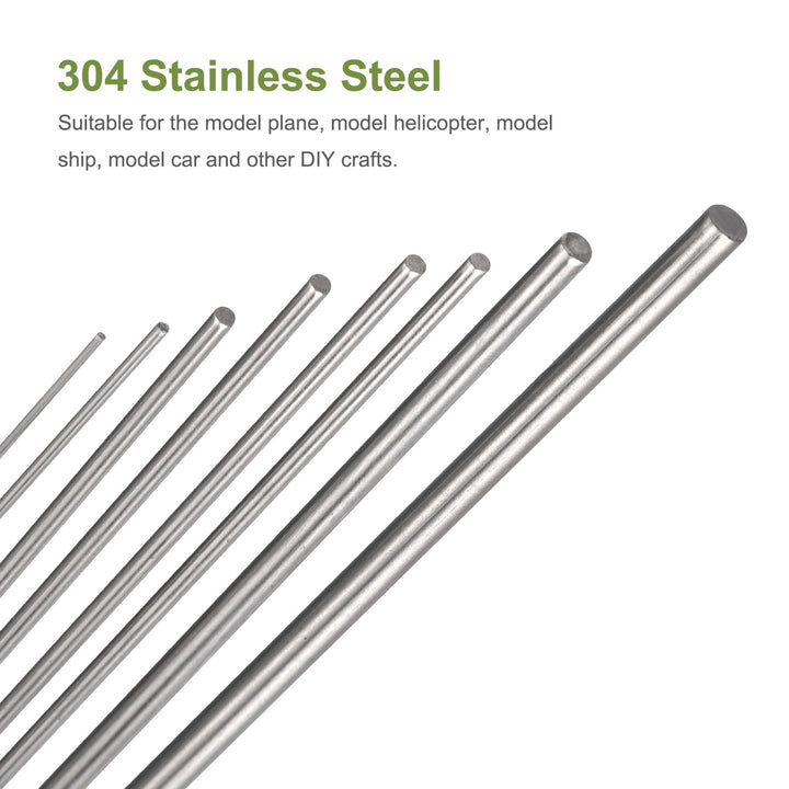304 Stainless Steel Round Rod 1.5mm x 300mm, 10pcs Metal Solid Shaft Rods Lathe Bar Stock for Industry, Metal Working Hobbies and DIY Craft