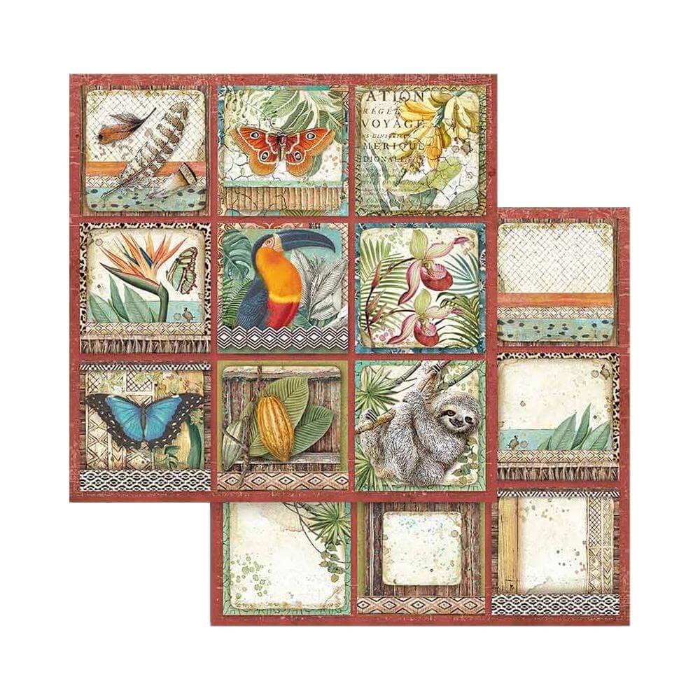 Mini Scrapbooking Pad-Double Sided Sheets-Amazonia, Paper, Wooden, 8 x 8 inches v