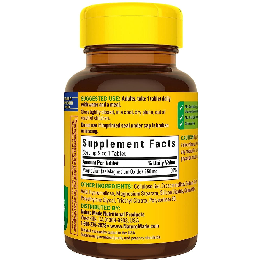 NATURE MADE Magnesium, 250 mg, Tablets, 100 ct