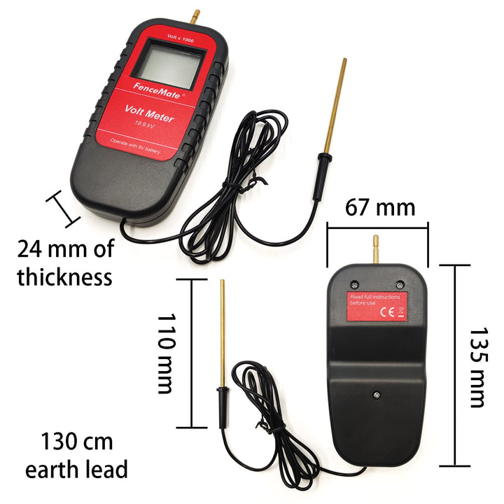 Digital Volt Meter for Electric Fence, Range up to 19,900 V (19.9 kV), Fence Voltage Tester with Large LCD Display, Automatic On/Off, Grounding &amp; 9V Battery Included