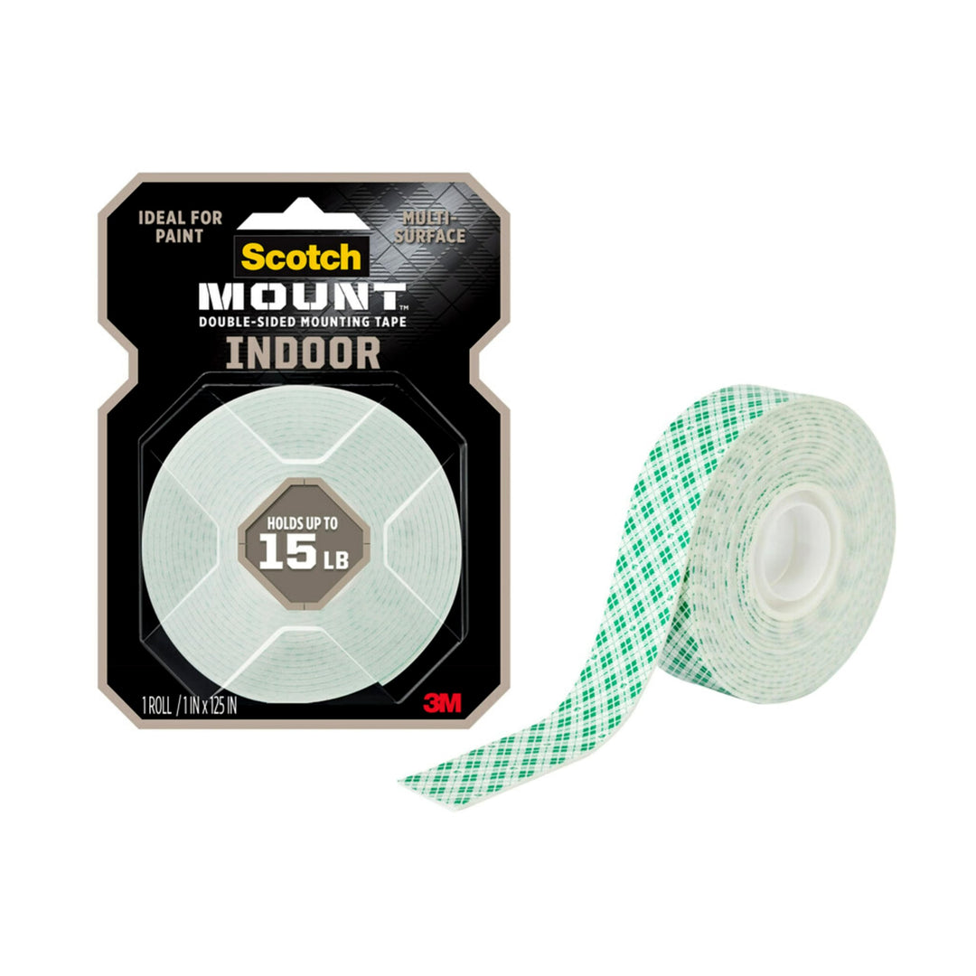 Indoor Double-Sided Mounting White Tape, 1 in x 125 in (10.4 ft), Features 3M Industrial Strength Adhesive, No Mess or Tools (314H-MED)