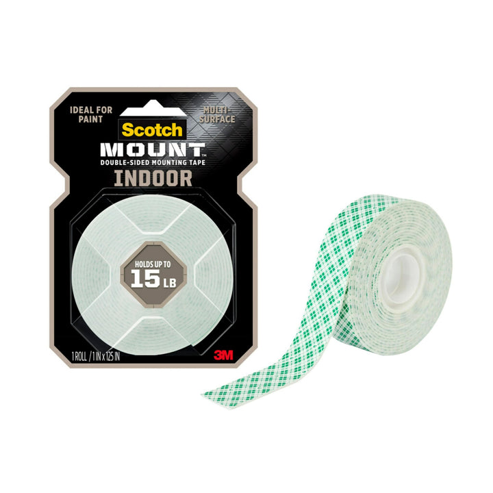 Indoor Double-Sided Mounting White Tape, 1 in x 125 in (10.4 ft), Features 3M Industrial Strength Adhesive, No Mess or Tools (314H-MED)
