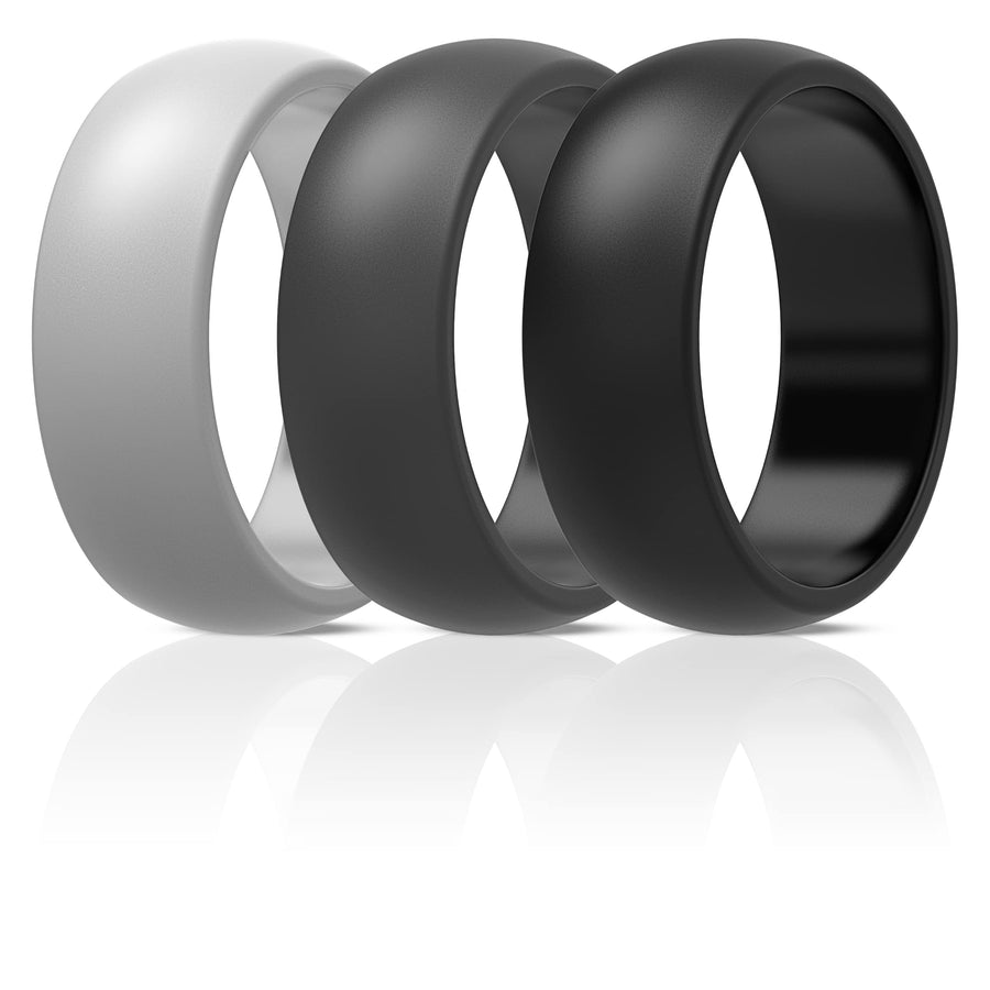 Silicone Wedding Rings for Men, Rubber Engagement Bands 8.7mm Wide 2mm Thick - 1/3/4/5/7 Variety Multipack (Black, Gray, Light Gray, 9.5-10 (19.8mm))