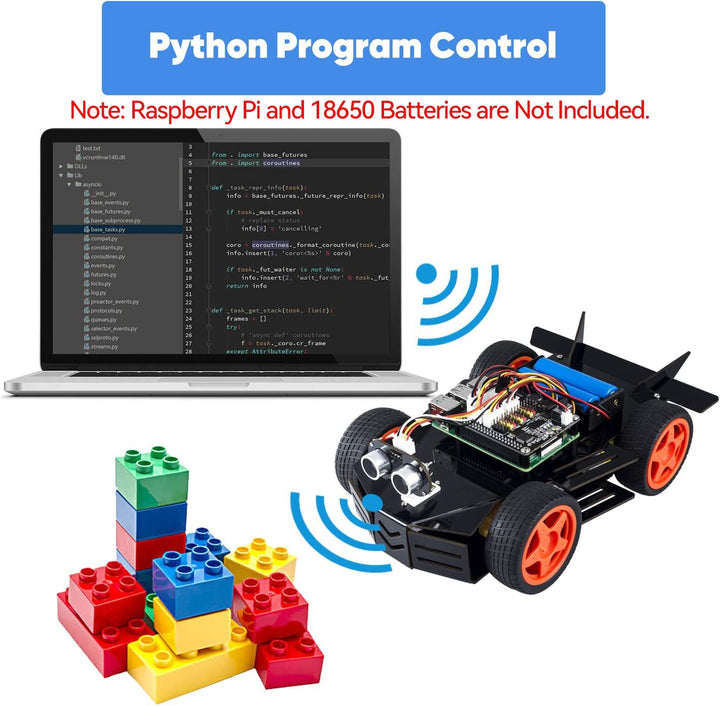 Robot Car Kit for Raspberry Pi, 4WD HAT Module, Ultrasonic Sensor, Velocity Measurement Module etc. Electronic DIY Robot Kit for Teens and Adults, Raspberry Pi/TF Card/Battery not Included