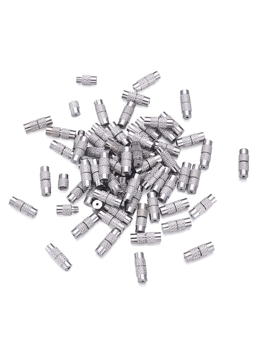100 Sets Brass Screw Twist Clasps Platinum Plated 1-1.2mm Hole Tube Fastener Cord End Caps 12x4mm for DIY Jewelry Bracelet Necklace Making