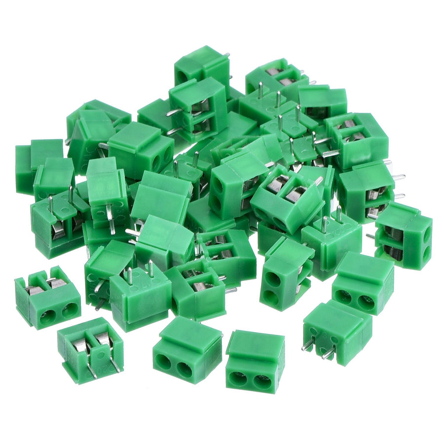 50 Pieces 2 Pin 5 mm Pinch PCB Mount Screw Terminal Block Connector 300V 10A (Green)