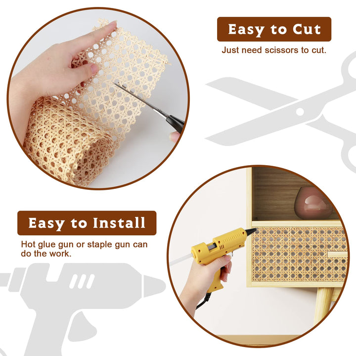 Pllieay 4.5” Width Natural Rattan Cane Webbing Roll, Pre-Woven Wicker Cane Webbing Net 1/2 Fine Open Mesh Cane for Furniture Decor, Caning DIY Projects (3 Feet Roll)