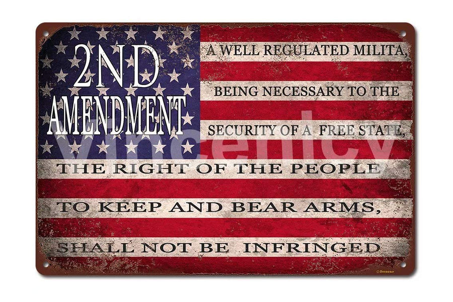 2nd Amendment 8x12 Vintage American Flag Tin Sign Man Cave Decor Sign