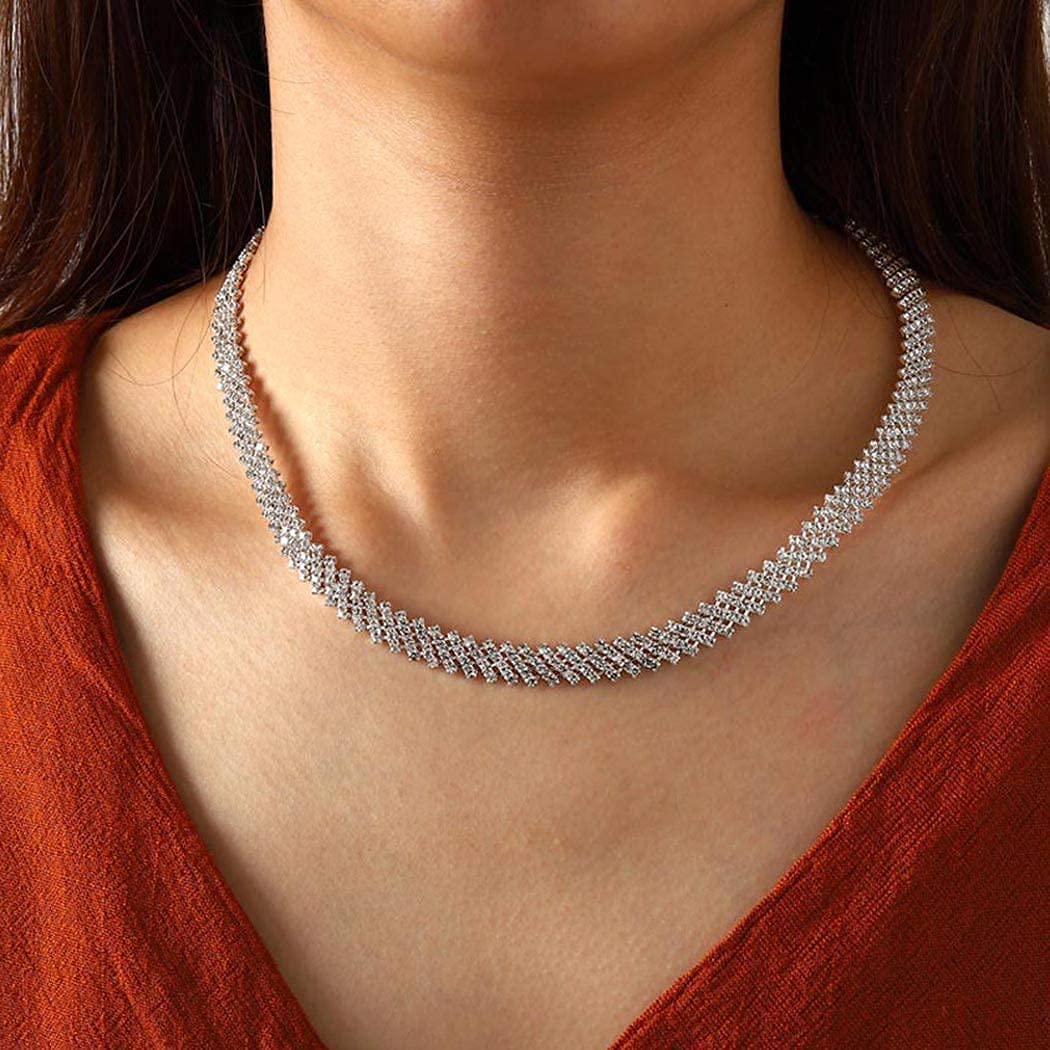 Yikisdy Wedding Bridal Necklace Earrings Set Crystal Si