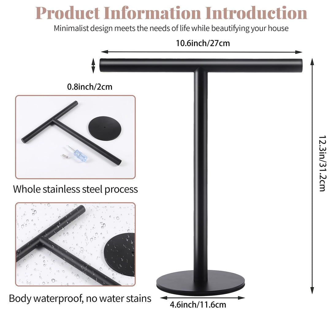 Bathroom Hand Towel Holder Stand,T-Shape Hand Towel Holder Stand SUS304 Stainless Steel Matte Black for Bathroom,Kitchen or Vanity Countertop