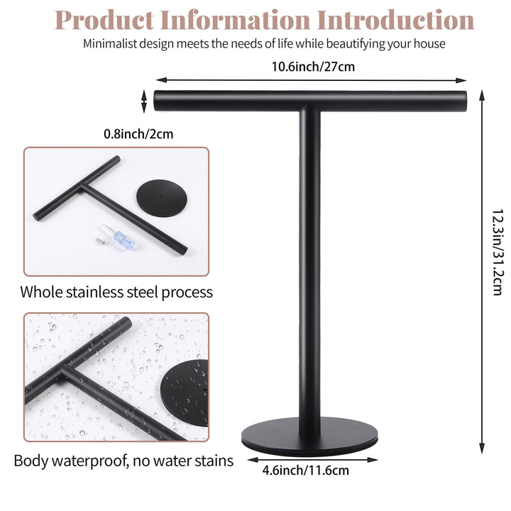 Bathroom Hand Towel Holder Stand,T-Shape Hand Towel Holder Stand SUS304 Stainless Steel Matte Black for Bathroom,Kitchen or Vanity Countertop