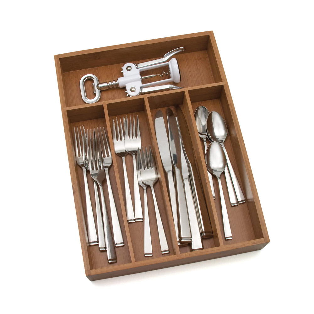 8876 Bamboo Wood Flatware Organizer, 5 Compartments, 10 1/2 x 14 x 2