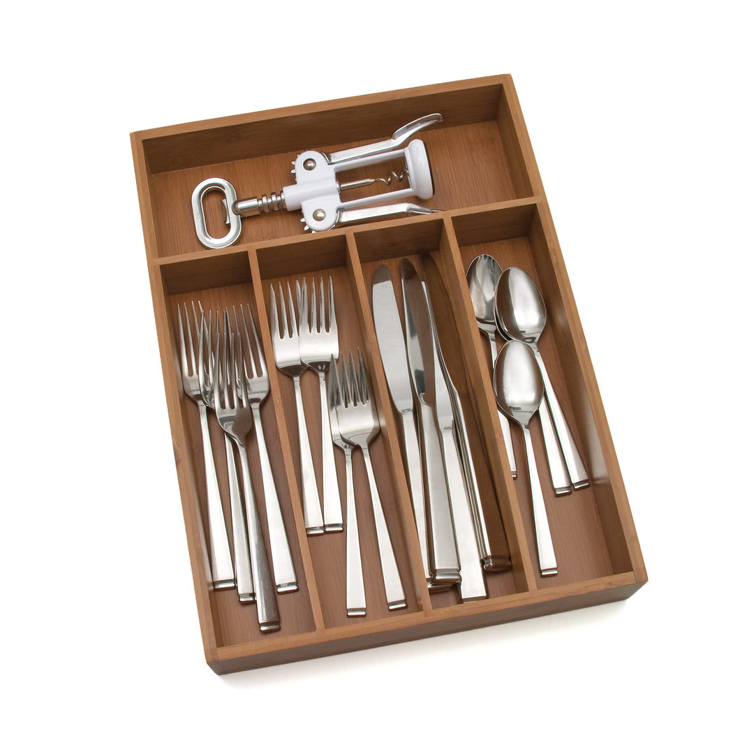 8876 Bamboo Wood Flatware Organizer, 5 Compartments, 10 1/2 x 14 x 2