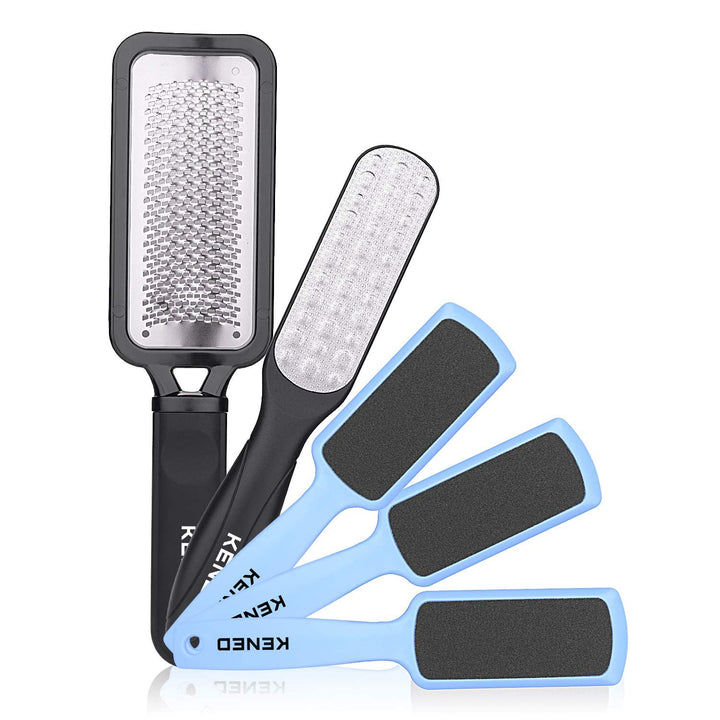 Foot Scrubber Pedicure Tools Rasp - 5 PCS Foot File Callus Remover For Feet To Remove Hard Skin - 2 X Stainless Steel Black, 3 X Plastic Blue