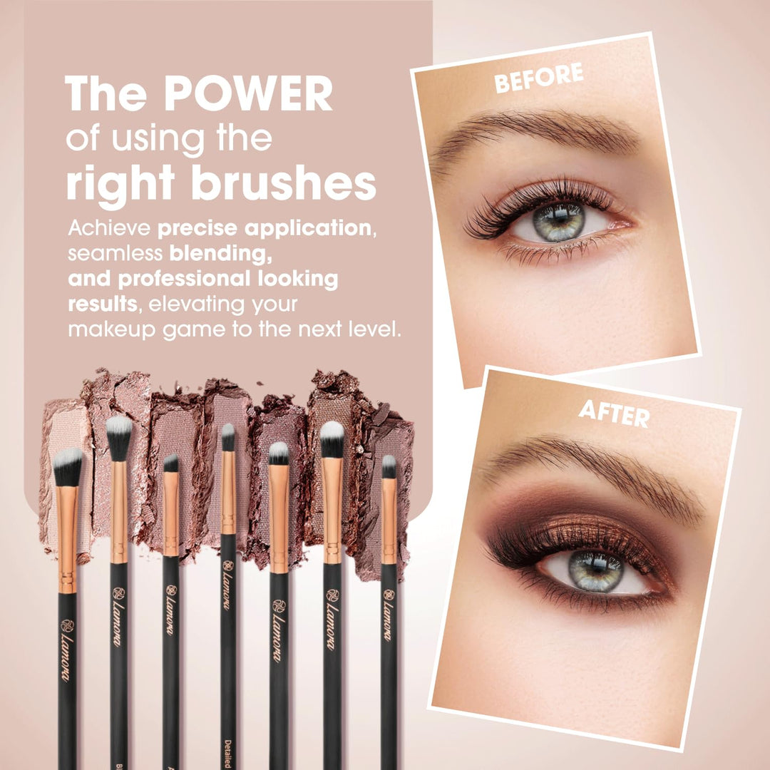 Makeup Eye Brush Set - Eyeshadow Eyeliner Blending - Crease Kit-Best Choice 7 Essential Makeup Brushes - Pencil, Shader, Tapered, Definer, Last Longer, Apply Better Makeup &amp; Make You Look Flawless