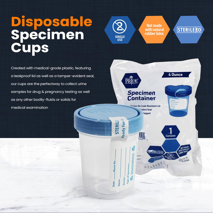 Disposable Specimen Cups 10-Pack| High-Grade Silicone, Sterile, Individually Wrapped Medical Cups W/Leakproof, Screw-On Lids &amp; Tamper-Evident Seal| Urine, Fluid Sample Collection &amp; More