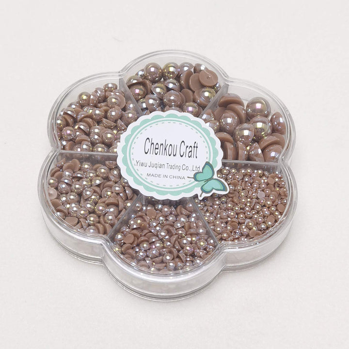 3000PCS 1 Box Brown Round Flatback Half Pearls Bead Loose Beads Gem (Brown Half Ball)